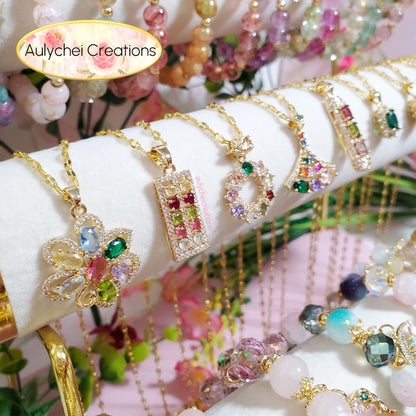 Oblong Tri-Color Cubic Zirconia Pendant Necklace