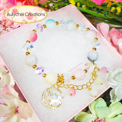 Clear Crystal Unicorn Frosted Bead Charm Bracelet