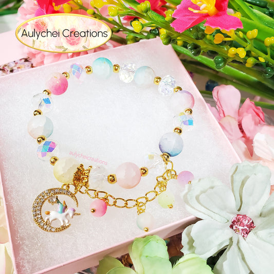 Clear Crystal Unicorn Frosted Bead Charm Bracelet