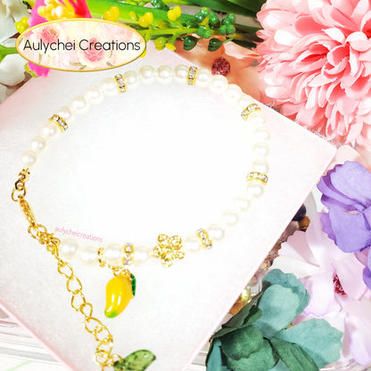 Ivory Pearl Mango Enamel Charm Bracelet