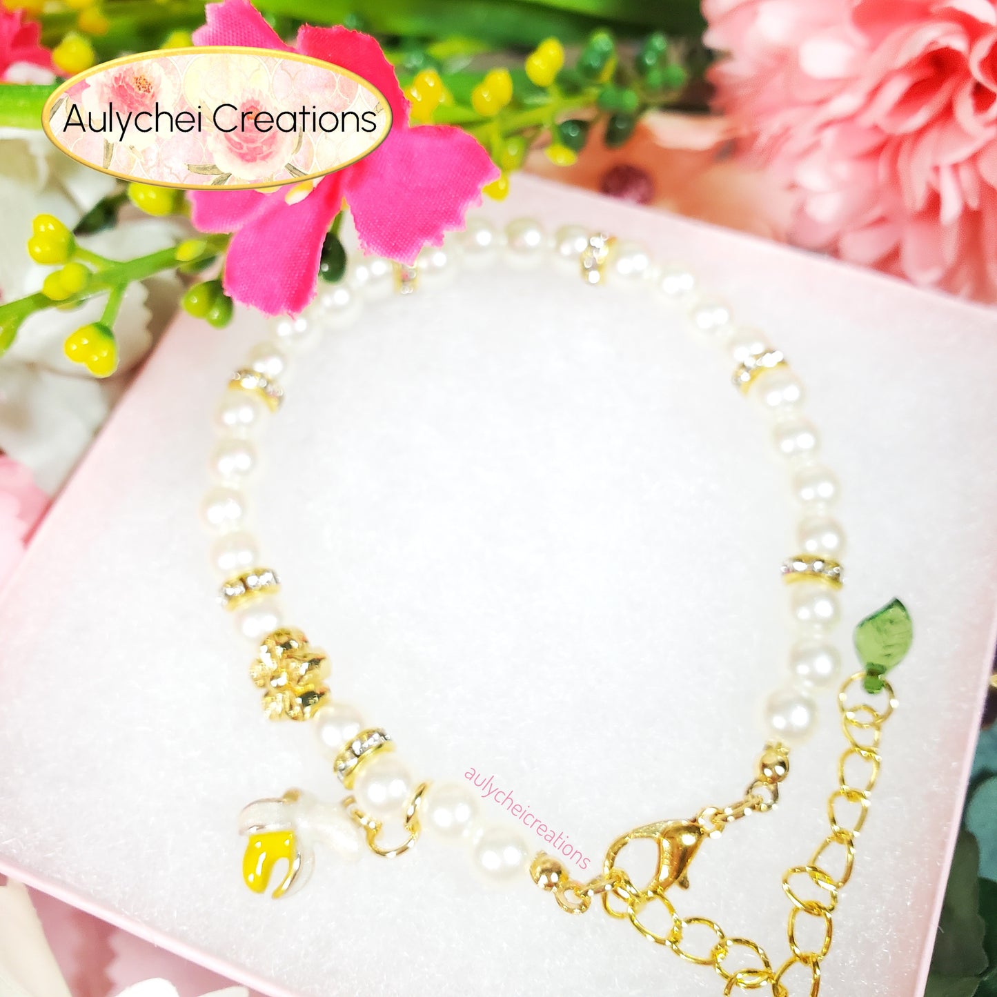 Ivory Pearl Banana Enamel Charm Bracelet