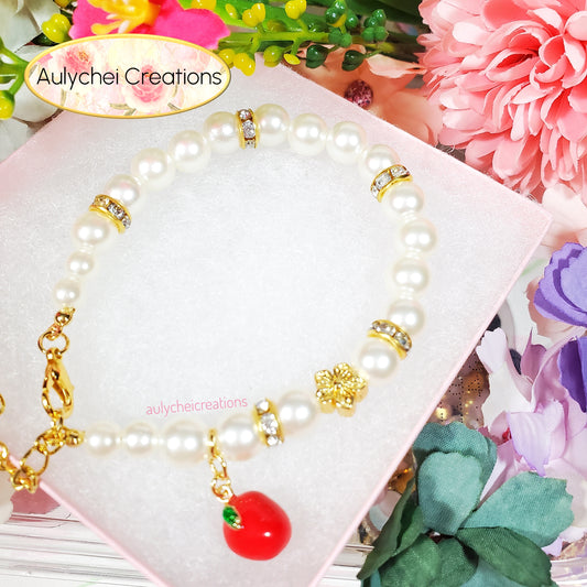 Ivory Pearl Apple Enamel Charm Bracelet 02