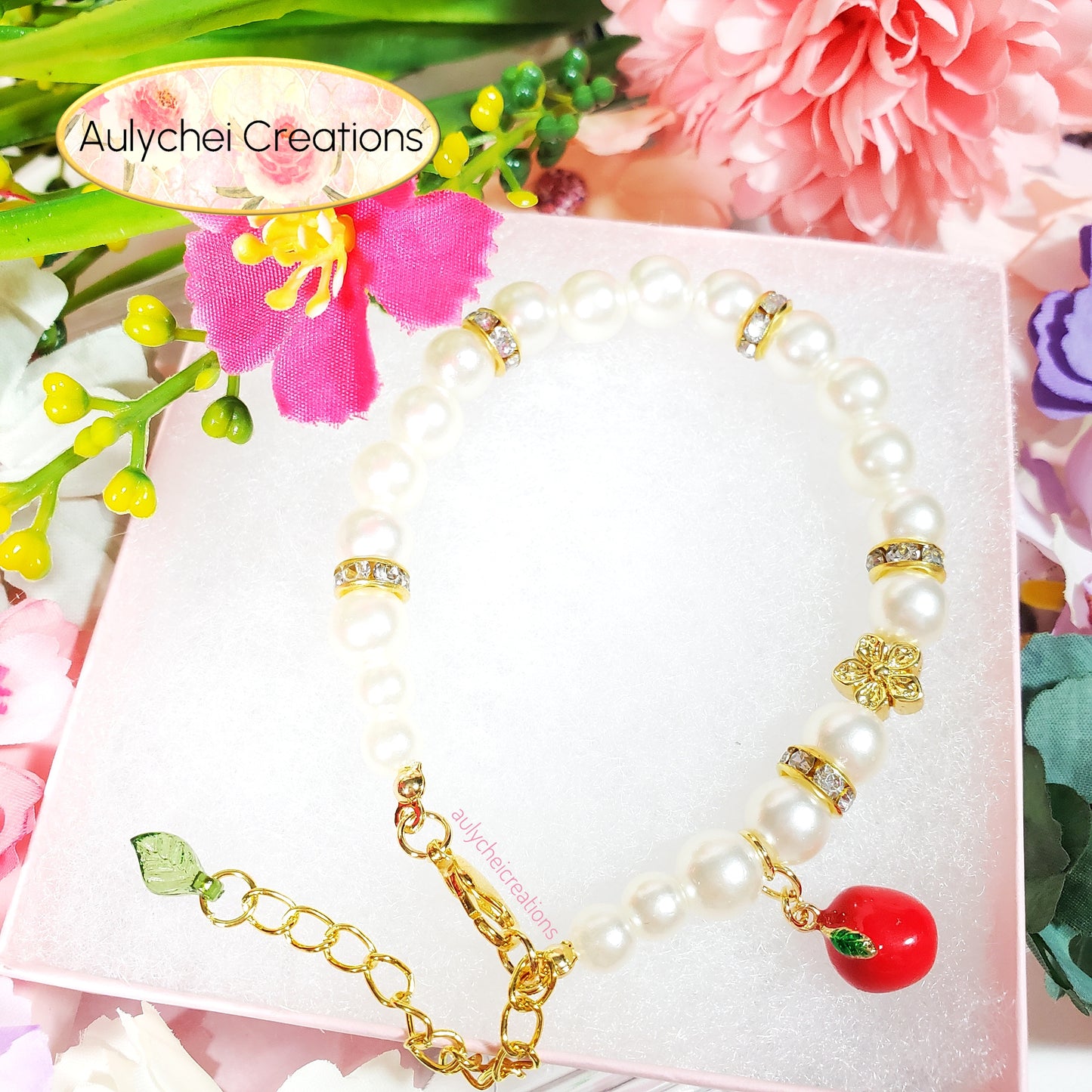 Ivory Pearl Apple Enamel Charm Bracelet 02