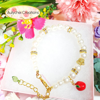 Ivory Pearl Apple Enamel Charm Bracelet 02