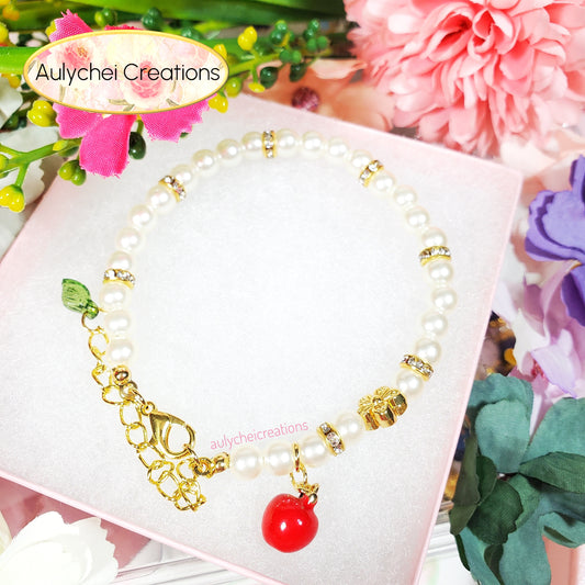 Ivory Pearl Apple Enamel Charm Bracelet 01