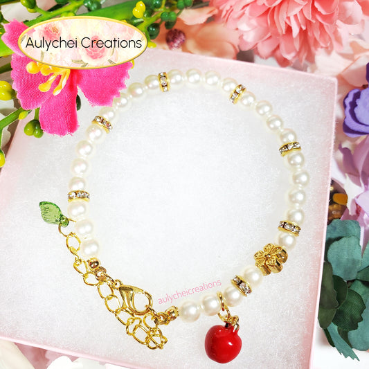 Ivory Pearl Apple Enamel Charm Bracelet 01
