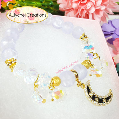 18K Black Enamel Moon Frosted Bead Bracelet