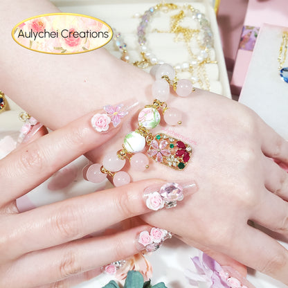 Cubic Zirconia Flower Rose Quartz Bracelet