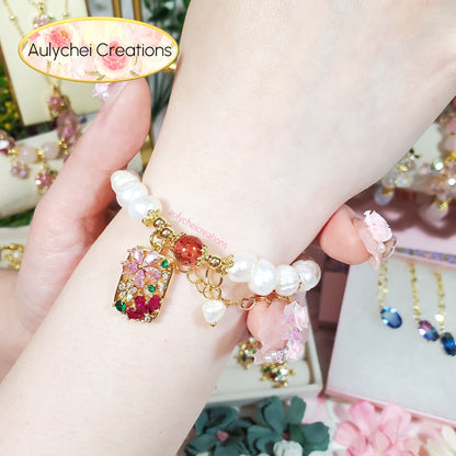 Cubic Zirconia Flower Cultured Pearl Bracelet