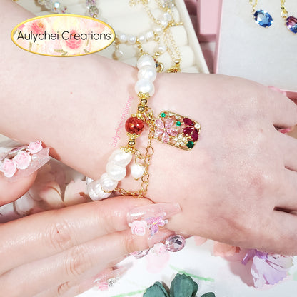 Cubic Zirconia Flower Cultured Pearl Bracelet