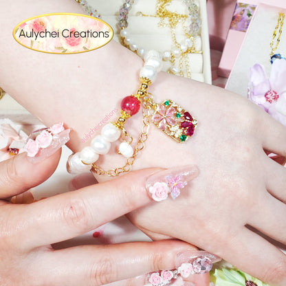 Cubic Zirconia Flower Cultured Pearl Bracelet