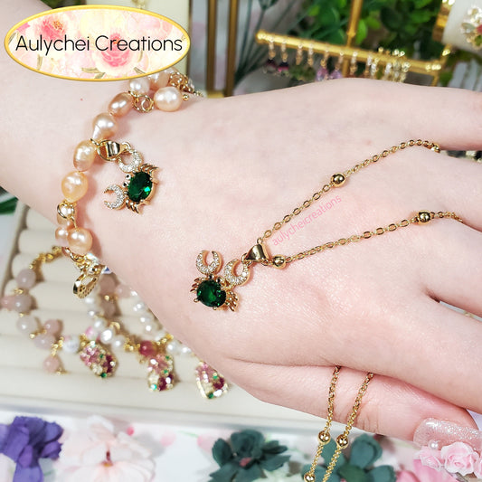 Cubic Zirconia Emerald Crab Pearl Jewelry Set