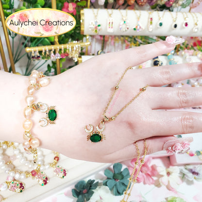 Cubic Zirconia Emerald Crab Pearl Jewelry Set