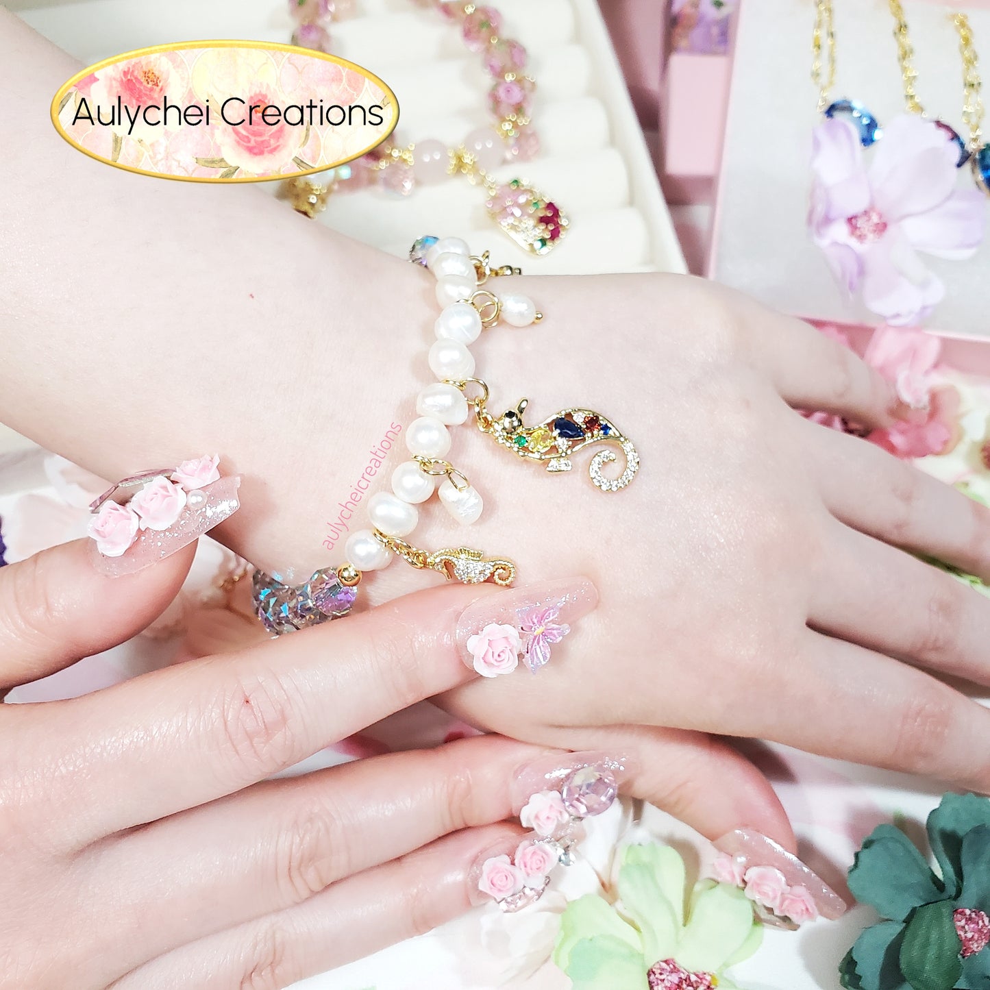 Cubic Zirconia Seahorse Pearl Jewelry Set