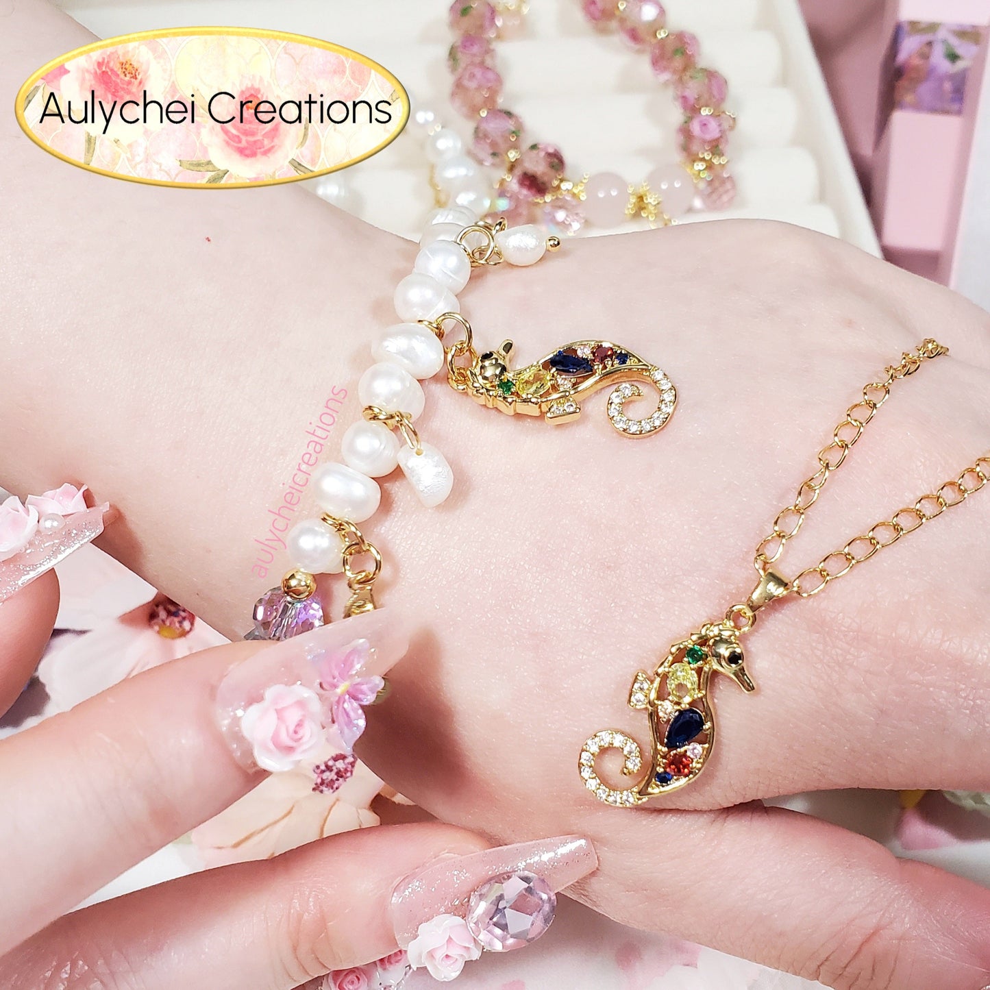 Cubic Zirconia Seahorse Pearl Jewelry Set