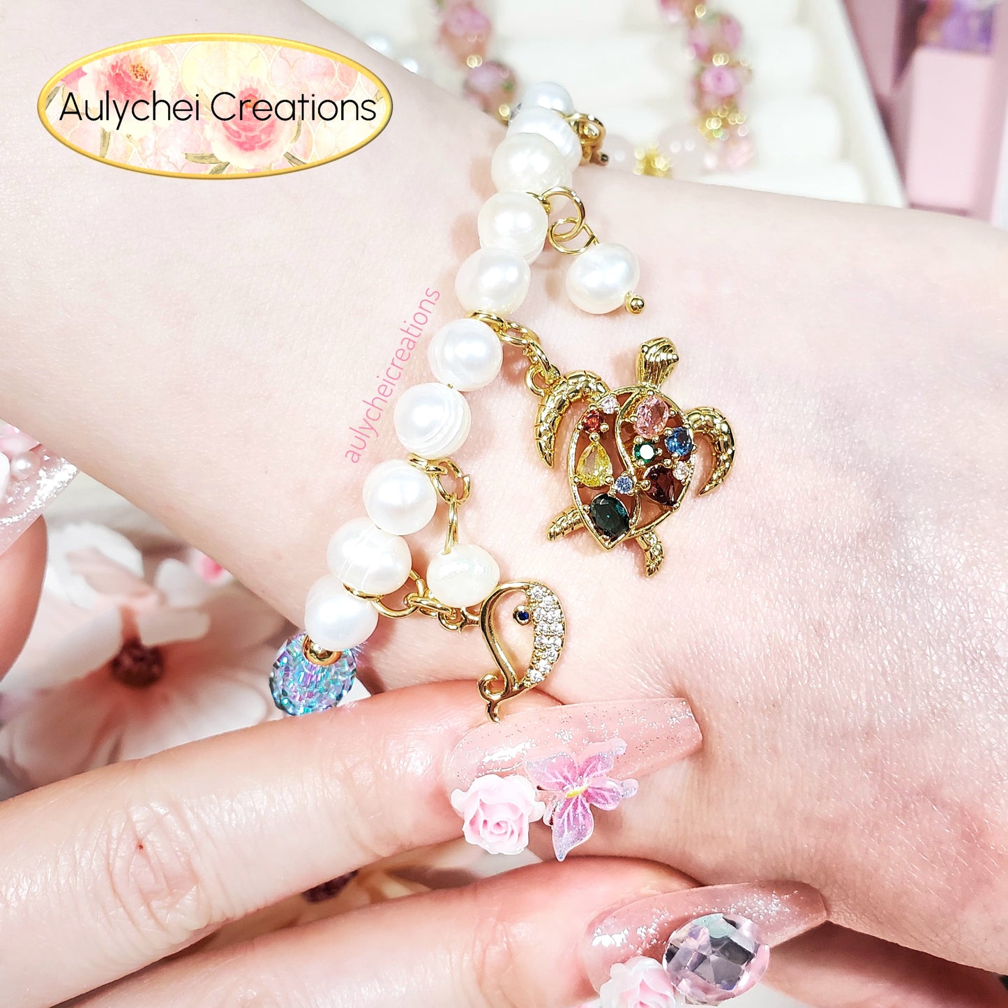 Cubic Zirconia Sea Turtle Pearl Jewelry Set