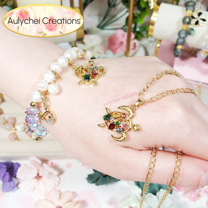 Cubic Zirconia Sea Turtle Pearl Jewelry Set