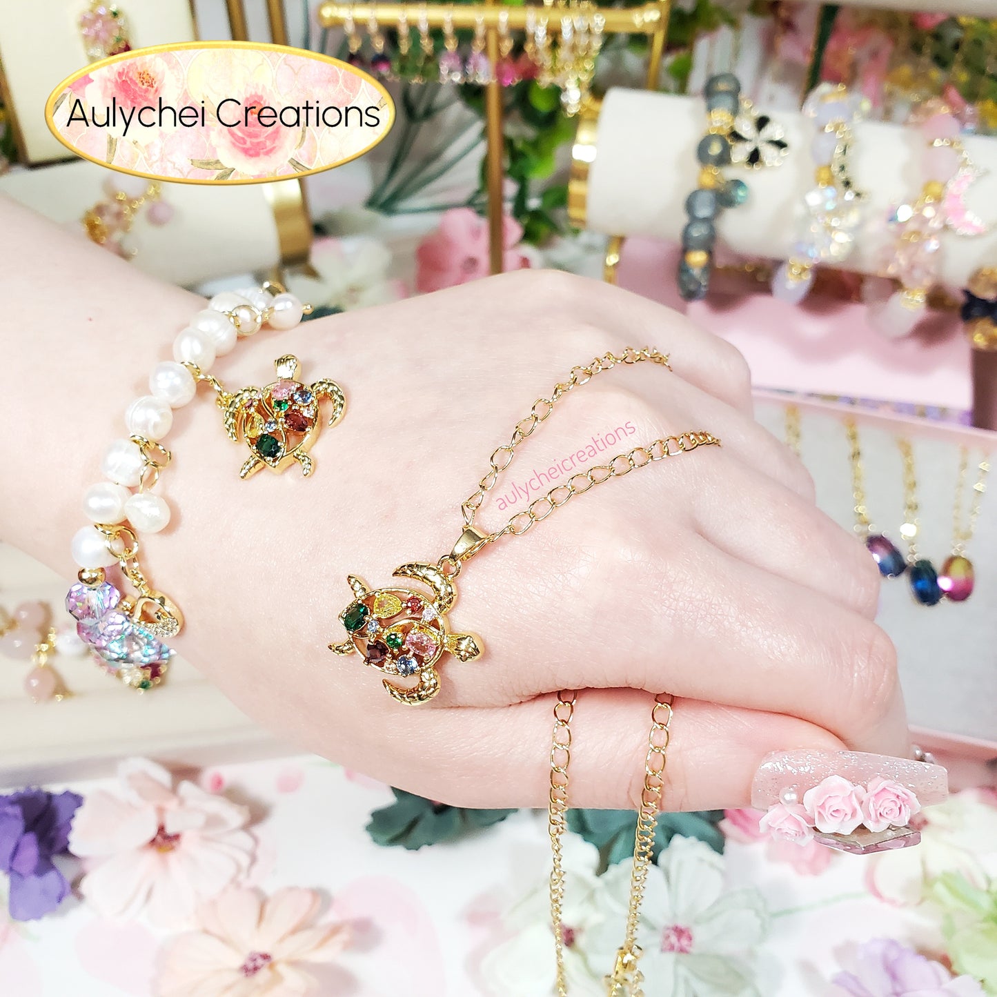 Cubic Zirconia Sea Turtle Pearl Jewelry Set