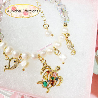 Cubic Zirconia Sea Turtle Pearl Jewelry Set