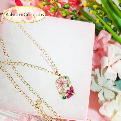 Cubic Zirconia Flower Pendant Lavalier Chain Necklace