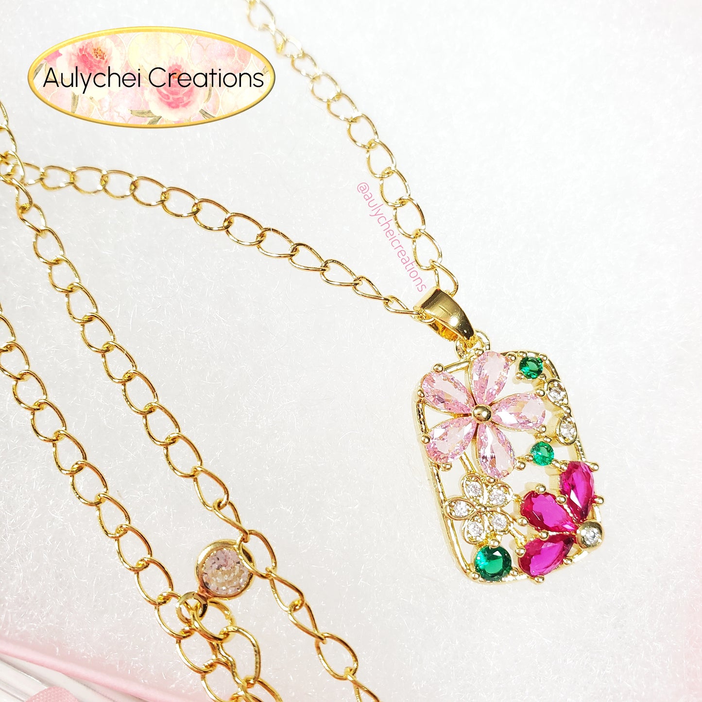 Cubic Zirconia Flower Pendant Lavalier Chain Necklace