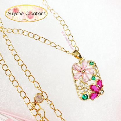 Cubic Zirconia Flower Pendant Lavalier Chain Necklace