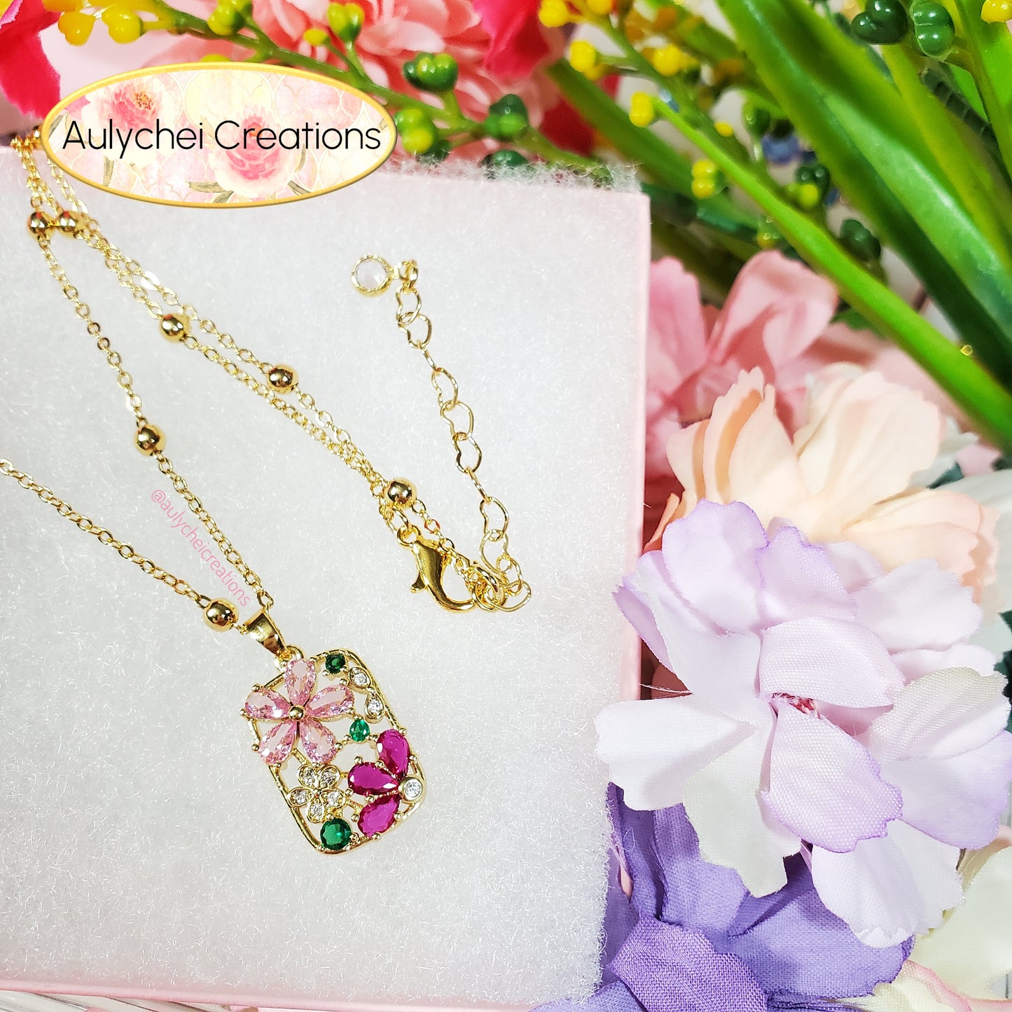 Cubic Zirconia Flower Pendant Lavalier Chain Necklace