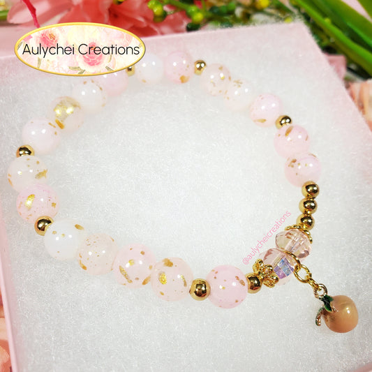 Peach Enamel Marble Bead Charm Bracelet 01