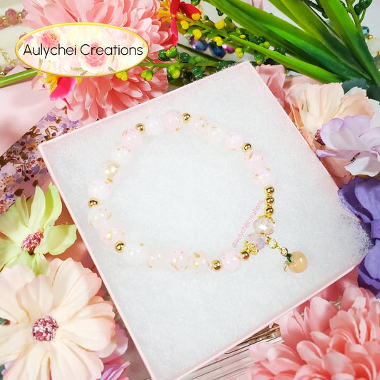 Peach Enamel Marble Bead Charm Bracelet 01