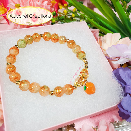 Orange Enamel Marble Bead Charm Bracelet