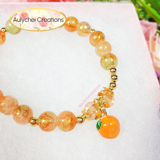 Orange Enamel Marble Bead Charm Bracelet