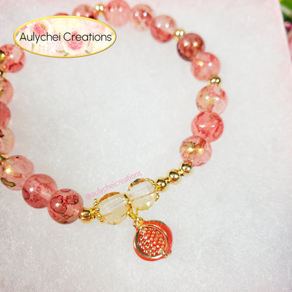 Pomegranate Enamel Marble Bead Charm Bracelet 01