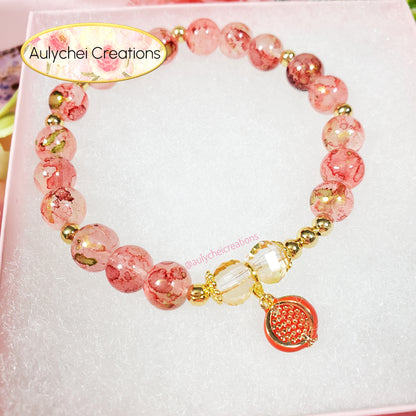 Pomegranate Enamel Marble Bead Charm Bracelet 01