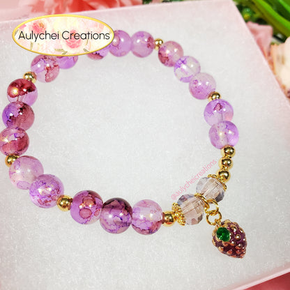 Grape Enamel Marble Bead Charm Bracelet 02