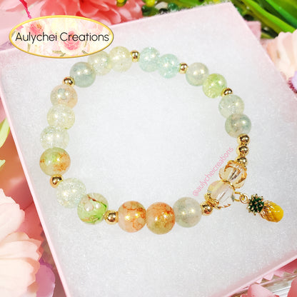 Pineapple Enamel Marble Bead Charm Bracelet