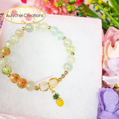 Pineapple Enamel Marble Bead Charm Bracelet