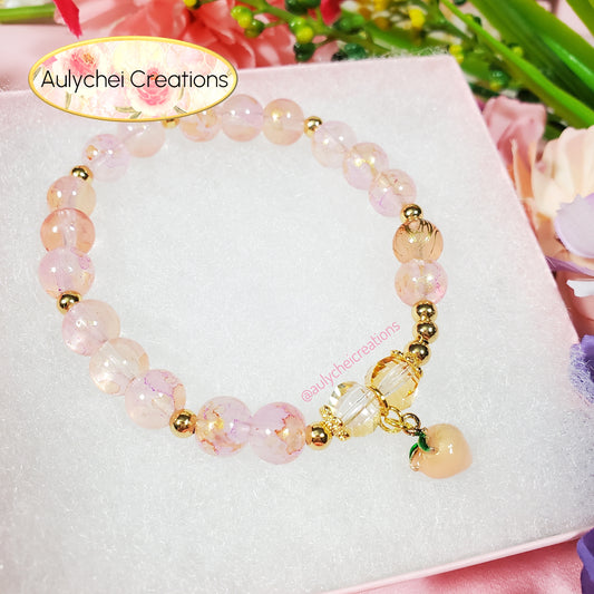 Peach Enamel Marble Bead Charm Bracelet 02