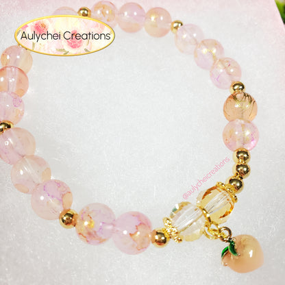 Peach Enamel Marble Bead Charm Bracelet 02