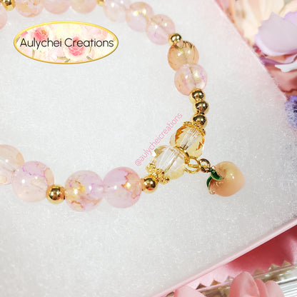 Peach Enamel Marble Bead Charm Bracelet 02