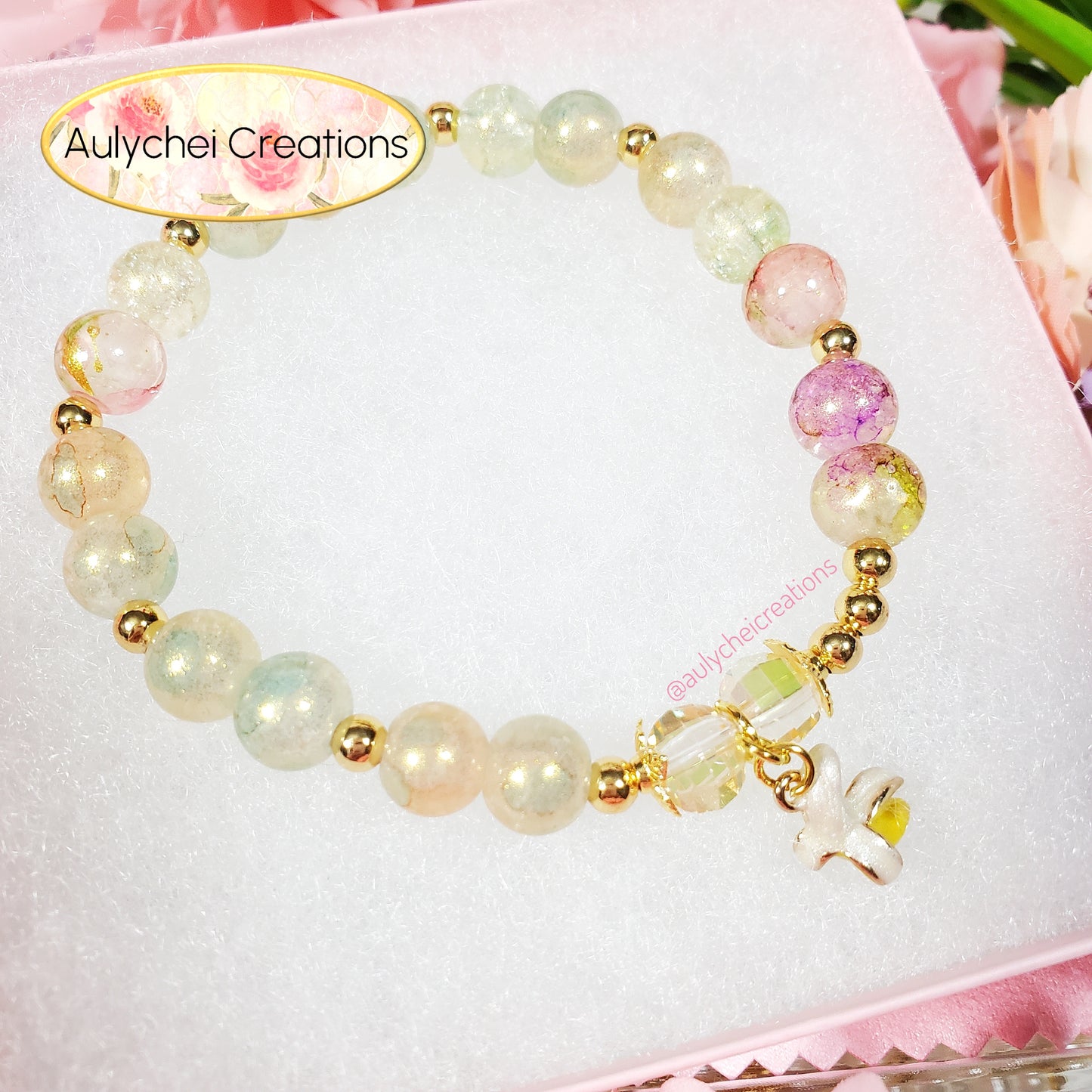 Banana Enamel Marble Bead Charm Bracelet