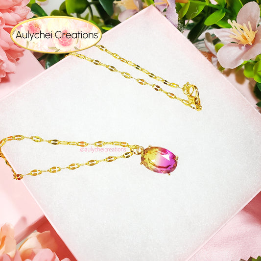 Pink Gradient Cubic Zirconia Oval Pendant Necklace
