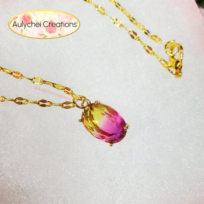 Pink Gradient Cubic Zirconia Oval Pendant Necklace