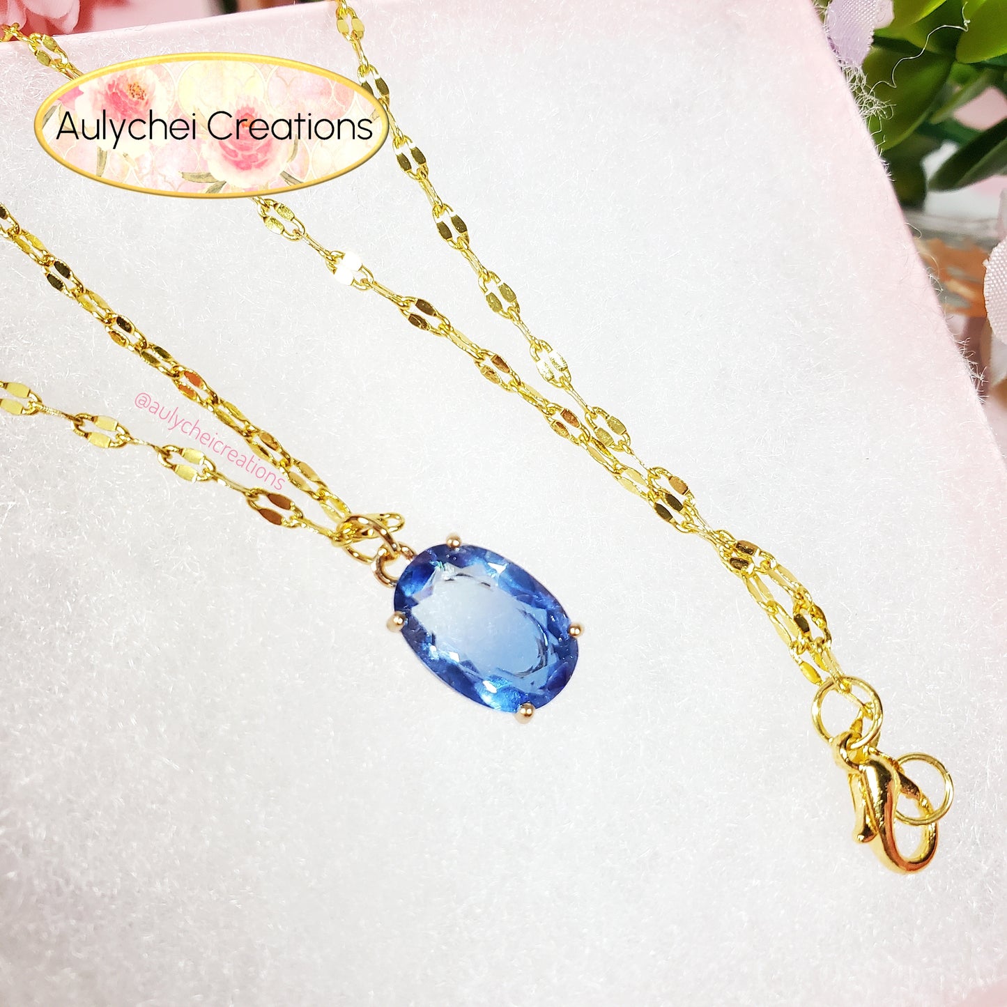 Cobalt Blue Cubic Zirconia Oval Pendant Necklace