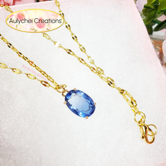 Cobalt Blue Cubic Zirconia Oval Pendant Necklace