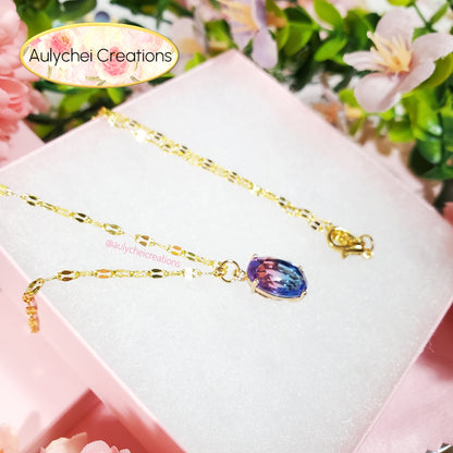 Purple Blue Cubic Zirconia Oval Pendant Necklace