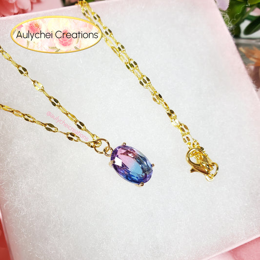 Purple Blue Cubic Zirconia Oval Pendant Necklace
