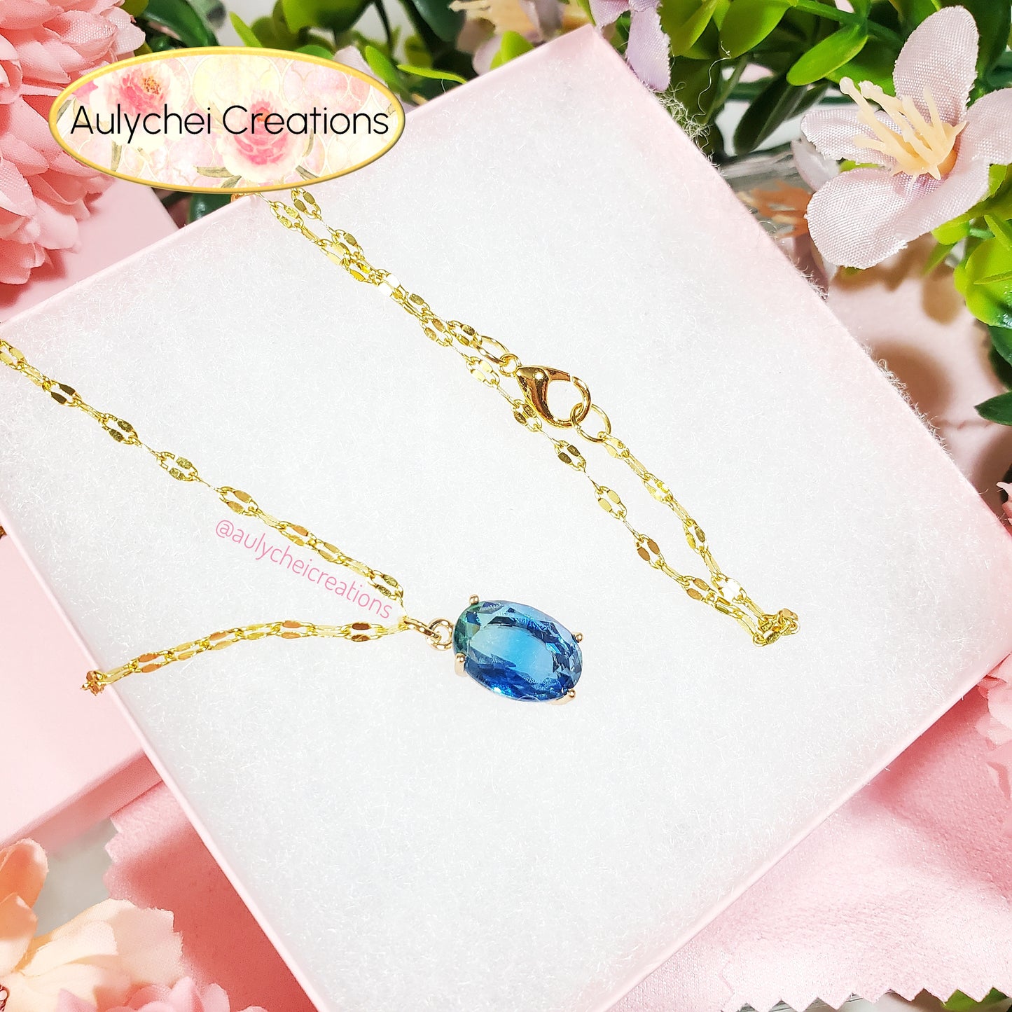 Purple Blue Cubic Zirconia Oval Pendant Necklace