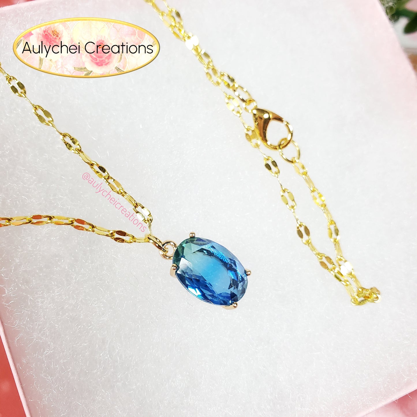 Sky Blue Cubic Zirconia Oval Pendant Necklace