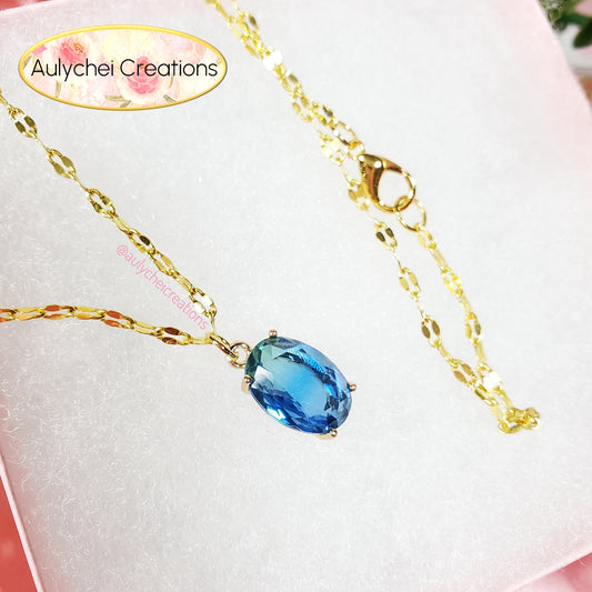 Sky Blue Cubic Zirconia Oval Pendant Necklace