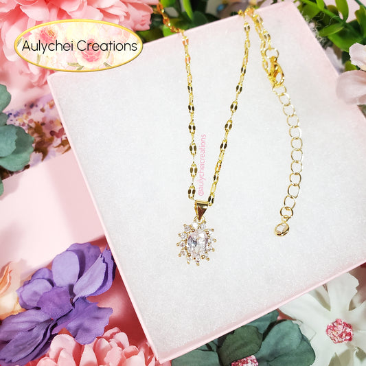 Diamond Cubic Zirconia Oval Pendant Necklace